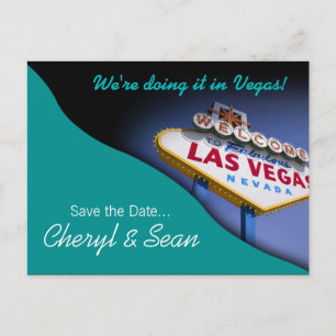Las Vegas Save The Date (aqua) Announcement Postcard