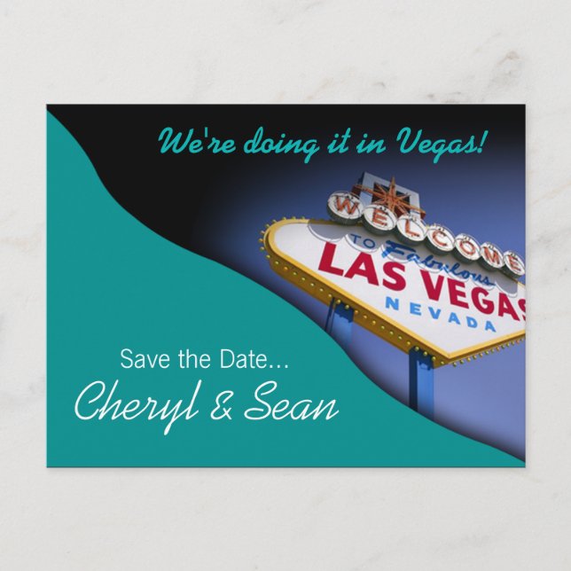 Las Vegas Save The Date (aqua) Announcement Postcard (Front)