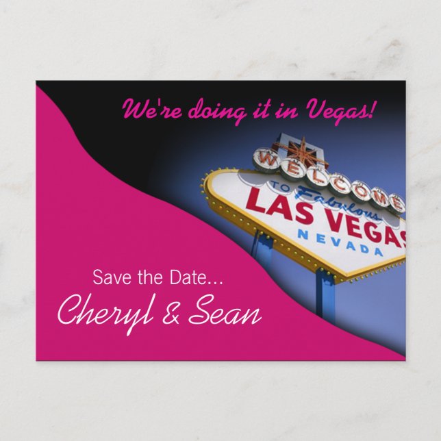 Las Vegas Save The Date (fuschia) Announcement Postcard (Front)