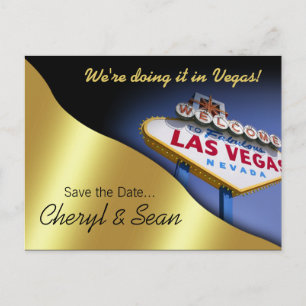 Las Vegas Save The Date (metallic gold) Announcement Postcard