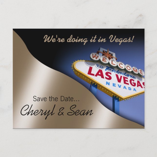 Las Vegas Save The Date (metallic peach) Announcement Postcard (Front)