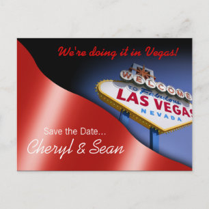 Las Vegas Save The Date (metallic red) Announcement Postcard