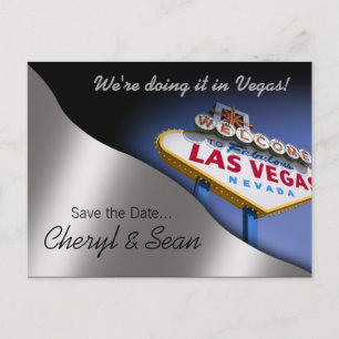 Las Vegas Save The Date (metallic silver) Announcement Postcard