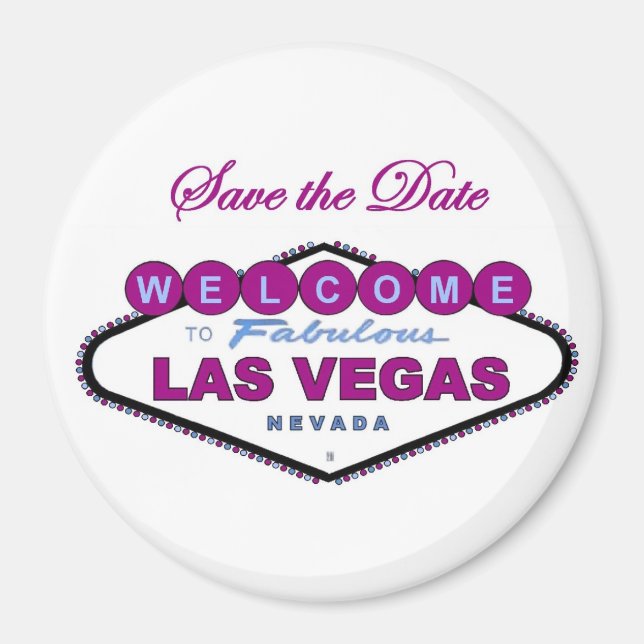 Las Vegas Save the Date Plum Colour Magnet (Front)