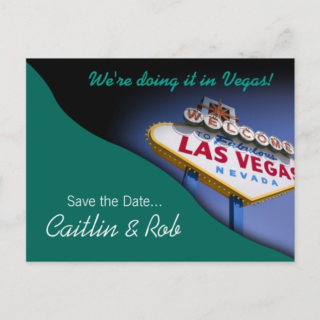 Las Vegas Save The Date (teal) Announcement Postcard (Front)