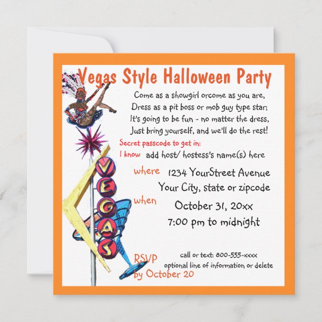 Las Vegas Showgirl Halloween Party Invitation (Front)