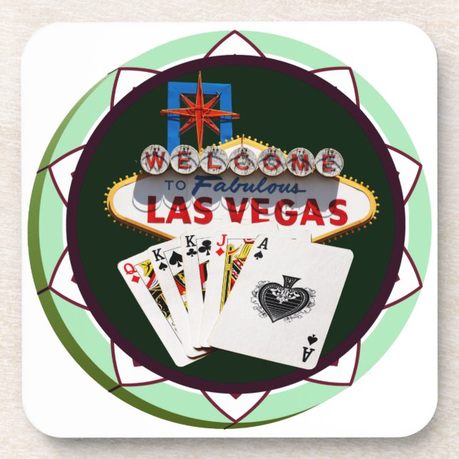 Las Vegas Sign And Two Kings Poker Chip Coaster (Front)