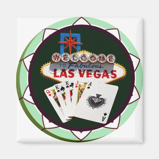 Las Vegas Sign And Two Kings Poker Chip Magnet (Front)