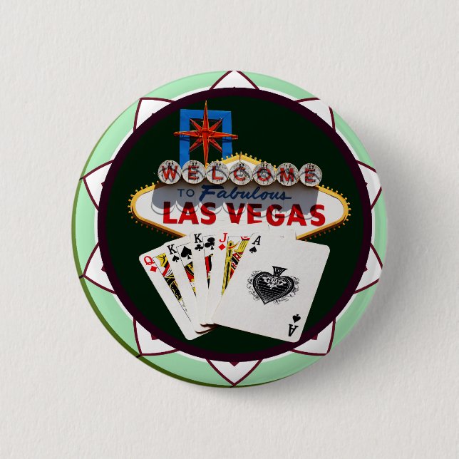 Las Vegas Sign & Cards Poker Chip 6 Cm Round Badge (Front)