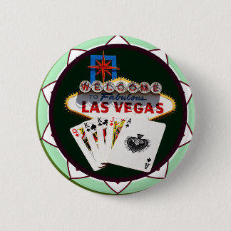 Las Vegas Sign & Cards Poker Chip 6 Cm Round Badge