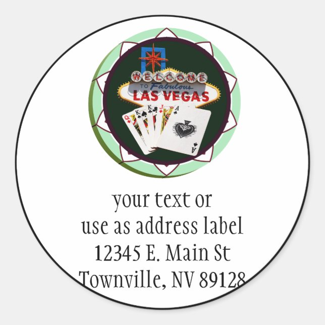 Las Vegas Sign & Cards Poker Chip Classic Round Sticker (Front)