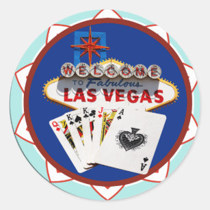 Las Vegas Sign & Cards Poker Chip Classic Round Sticker