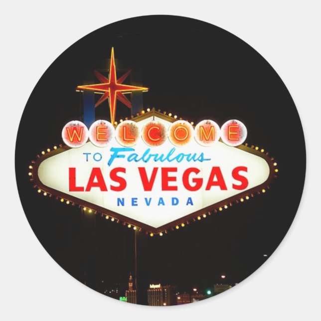 Las Vegas Sign Lit Up At Night Photo Classic Round Sticker (Front)