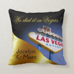 Las Vegas Sign Mr. & Mrs. Newlyweds | gold Cushion<br><div class="desc">Stylish, glam keepsake throw pillow features the iconic Las Vegas welcome sign on the front & golden rolling dice with a heart cutout for inserting your fave photo on the back - perfect memento gift for the new Mr. & Mrs.! Use the CUSTOMIZE IT button to personalise with your own...</div>