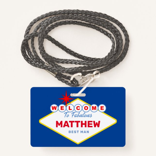 Las Vegas Sign VIP Pass Bachelor Party Invitation ID Badge (Front with Lanyard)