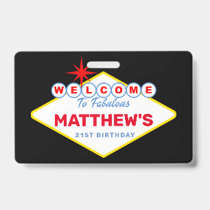Las Vegas Sign VIP Pass Birthday Party Invitation ID Badge