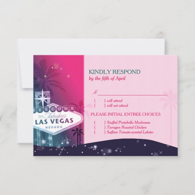 Las Vegas Sign Wedding Menu Choice RSVP (Front)