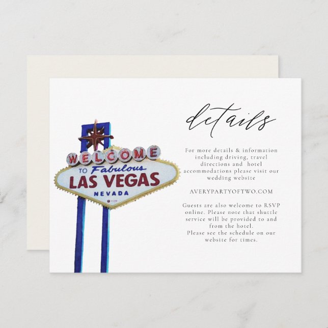 LAS VEGAS Sign Wedding or Event Details Card (Front/Back)