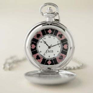 Las Vegas Silver and Rose Gold Poker Chip Pocket Watch
