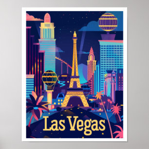 Las Vegas - Sin City After Dark Vintage Travel Poster