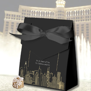 Las Vegas Skyline Black Gold Elegant Wedding   Favour Box