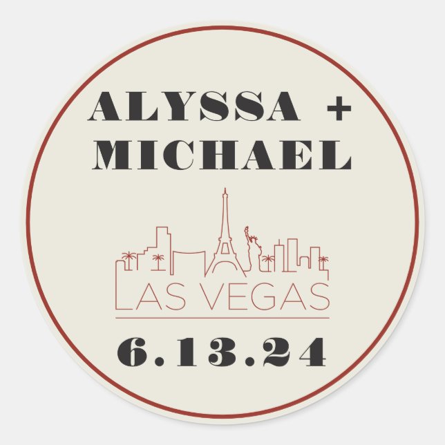 Las Vegas Skyline Casino Wedding  Classic Round Sticker (Front)