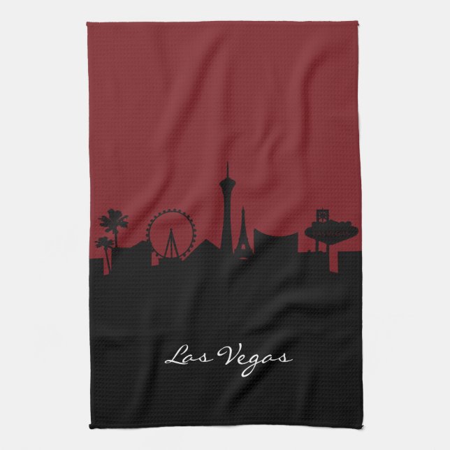 Las Vegas Skyline | Dark Red Tea Towel (Vertical)