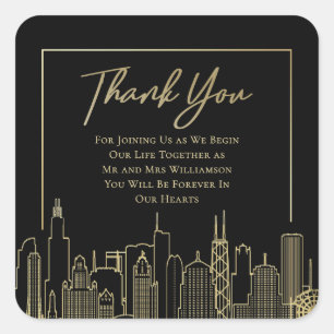 Las Vegas Skyline Gold Black Elegant Thank You Square Sticker