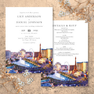 Las Vegas Skyline Watercolor All In One Wedding Invitation