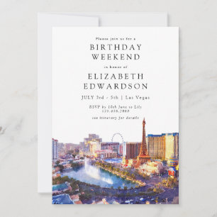 Las Vegas Skyline Watercolor Birthday Weekend Invitation