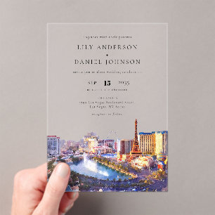 Las Vegas Skyline Watercolor Destination Wedding Acrylic Invitations