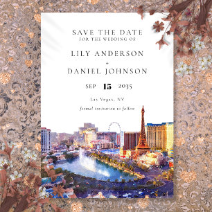 Las Vegas Skyline Watercolor Destination Wedding Save The Date