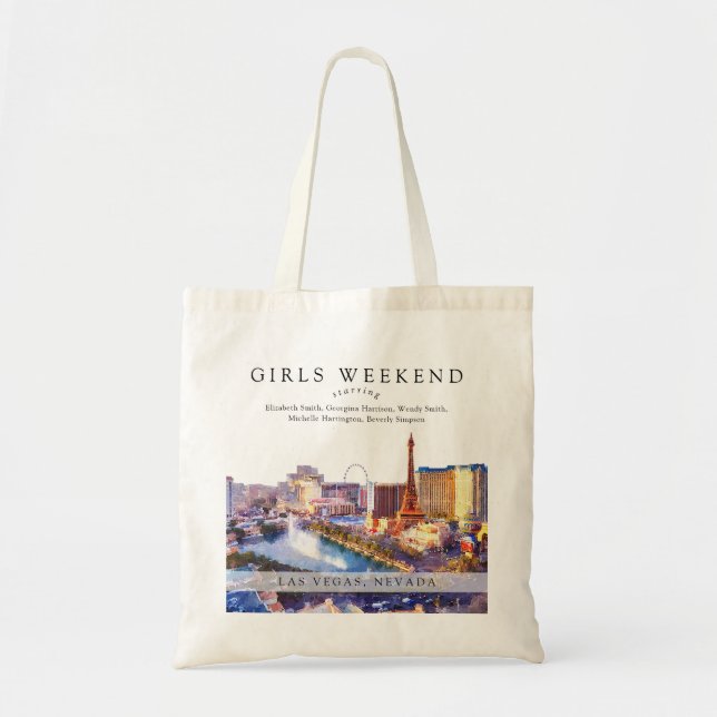 Las Vegas Skyline Watercolor Girls Weekend Tote Bag (Front)