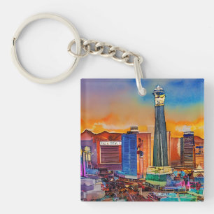 Las Vegas Skyline Watercolor Key Ring