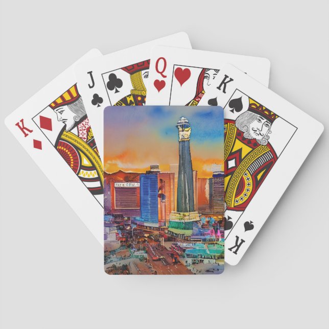 Las Vegas Skyline Watercolor Playing Cards (Back)