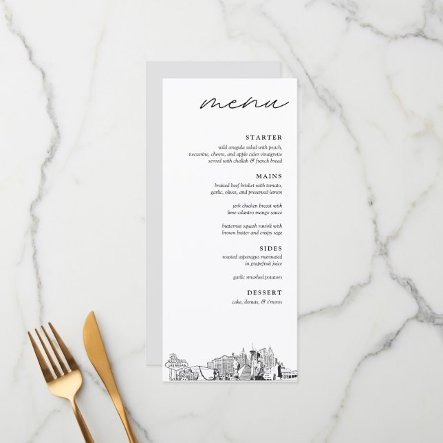 Las Vegas Skyline Wedding Dinner Menu (Front/Back In Situ)