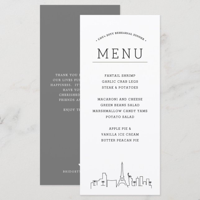 Las Vegas Skyline | Wedding Event Dinner Menu (Front/Back)