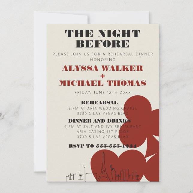 Las Vegas Skyline Wedding Rehearsal Dinner Invitation (Front)
