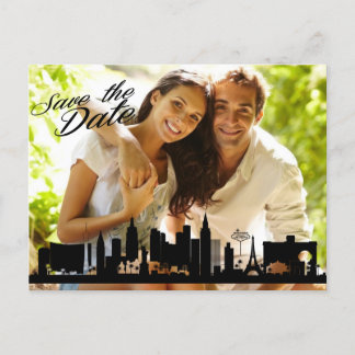 Las Vegas Skyline Your Photo Save The Date Announcement Postcard