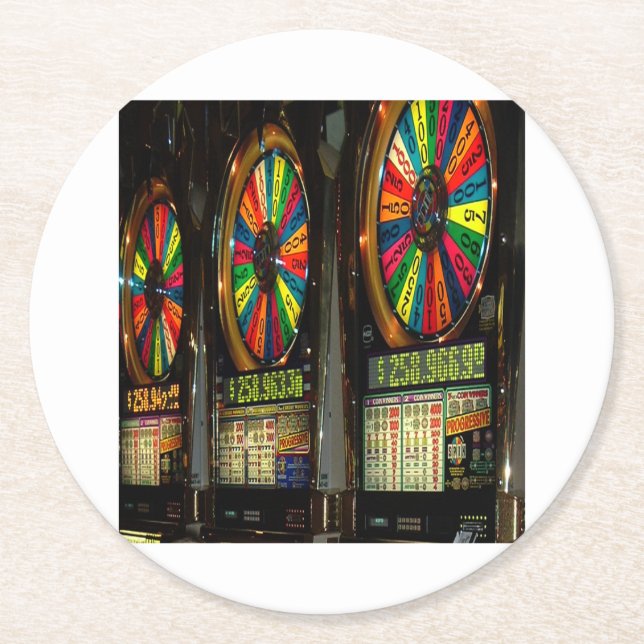Las VEGAS-SLOTS Round Paper Coaster (Front)