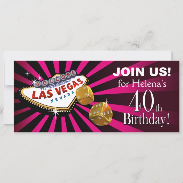 Las Vegas Starburst 40th Birthday fuschia black Invitation (Front)