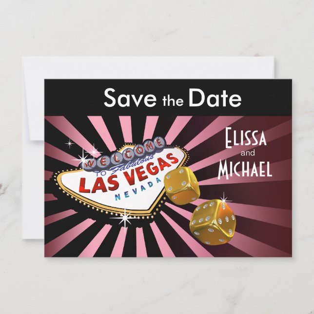 Las Vegas Starburst Save the Date pink black gold (Front)