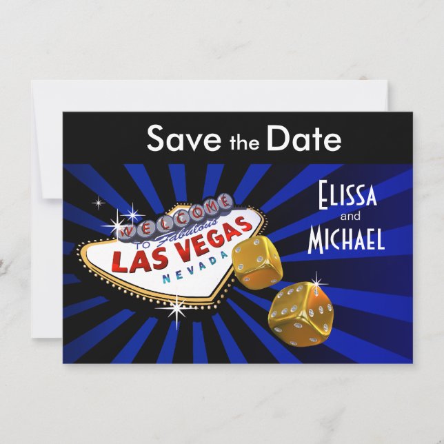 Las Vegas Starburst Save the Date royal blue black (Front)
