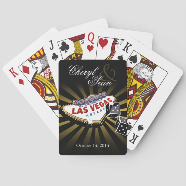 Las Vegas Starburst Wedding black & gold Playing Cards (Back)