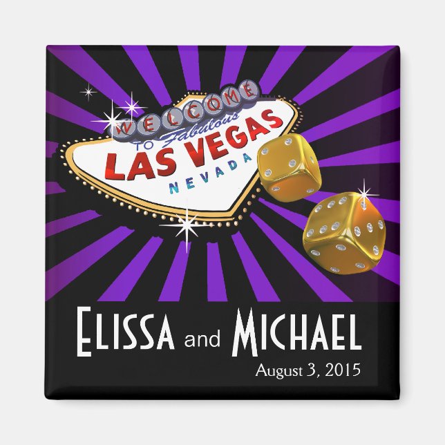 Las Vegas Starburst Wedding Favour purple black Magnet (Front)