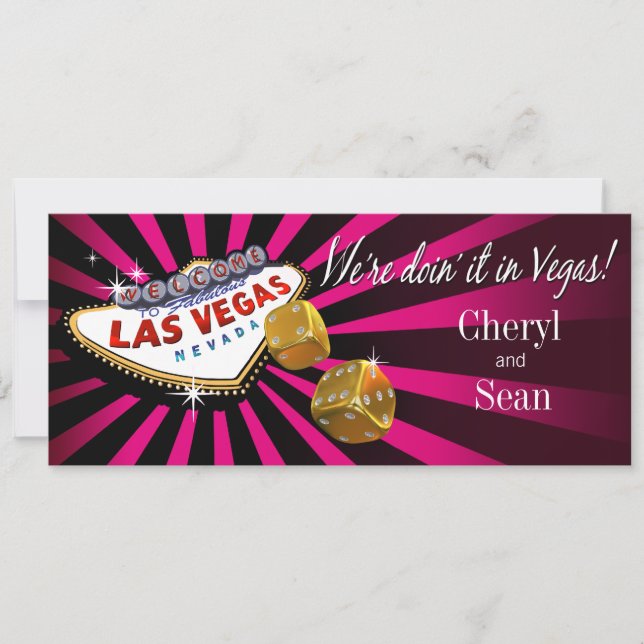 Las Vegas Starburst Wedding fuschia black gold Invitation (Front)