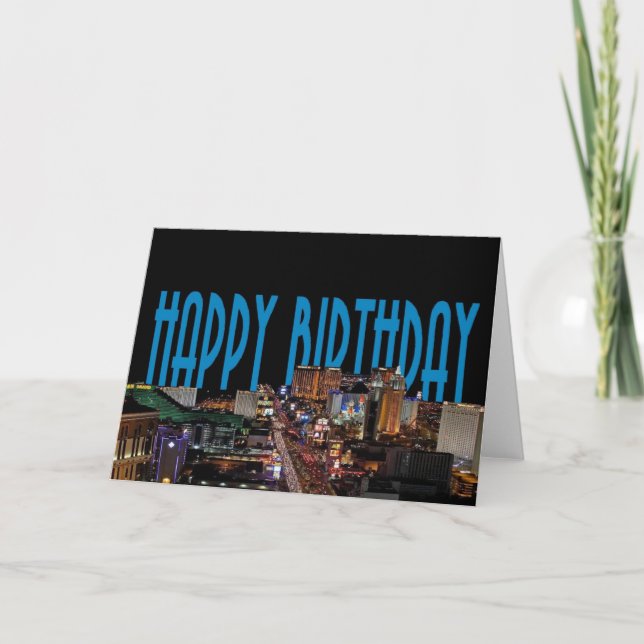 Las Vegas Strip Happy Birthday Card BLUE (Front)