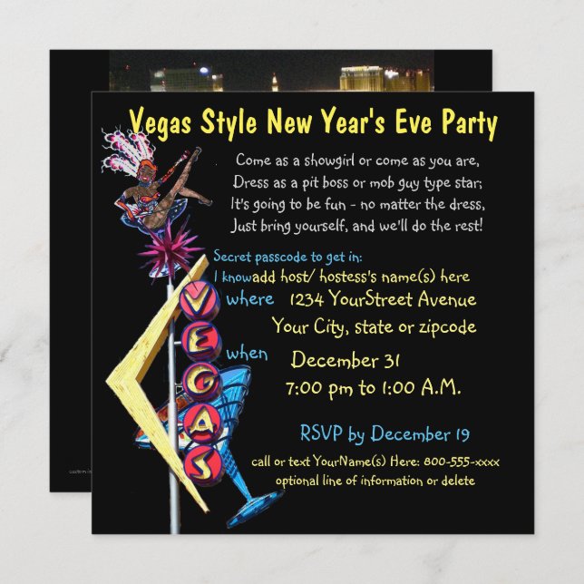 Las Vegas Style New Year'sEve Party Invitation (Front/Back)