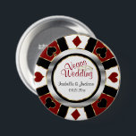 Las Vegas Style Wedding Dark Red and Gold 7.5 Cm Round Badge<br><div class="desc">Button Pins. Las Vegas Style Wedding in Dark Red and Gold Poker Chip Design. ⭐This Product is 100% Customisable. *****Click on CUSTOMIZE BUTTON to add, delete, move, resize, changed around, rotate, etc... any of the graphics or text. 99% of my designs in my store are done in layers. This makes...</div>