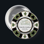 Las Vegas Style Wedding - Green 7.5 Cm Round Badge<br><div class="desc">Button Pins. Las Vegas Style Wedding in soft olive green with gold and silver accents Poker Chip Design. ⭐This Product is 100% Customisable. Graphics and /or text can be added, deleted, moved, resized, changed around, rotated, etc... 99% of my designs in my store are done in layers. This makes it...</div>